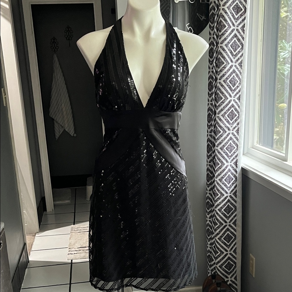 Morgan & Co. Black Sequin Backless Dress